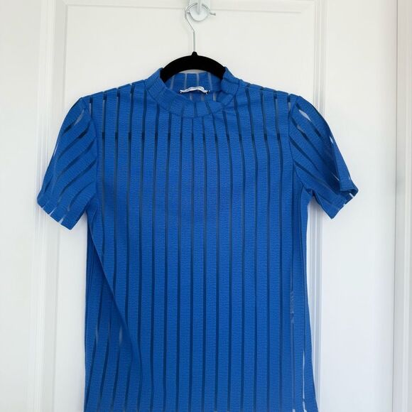 ZARA | Mesh Pinstripe mock neck blouse - Picture 4 of 10